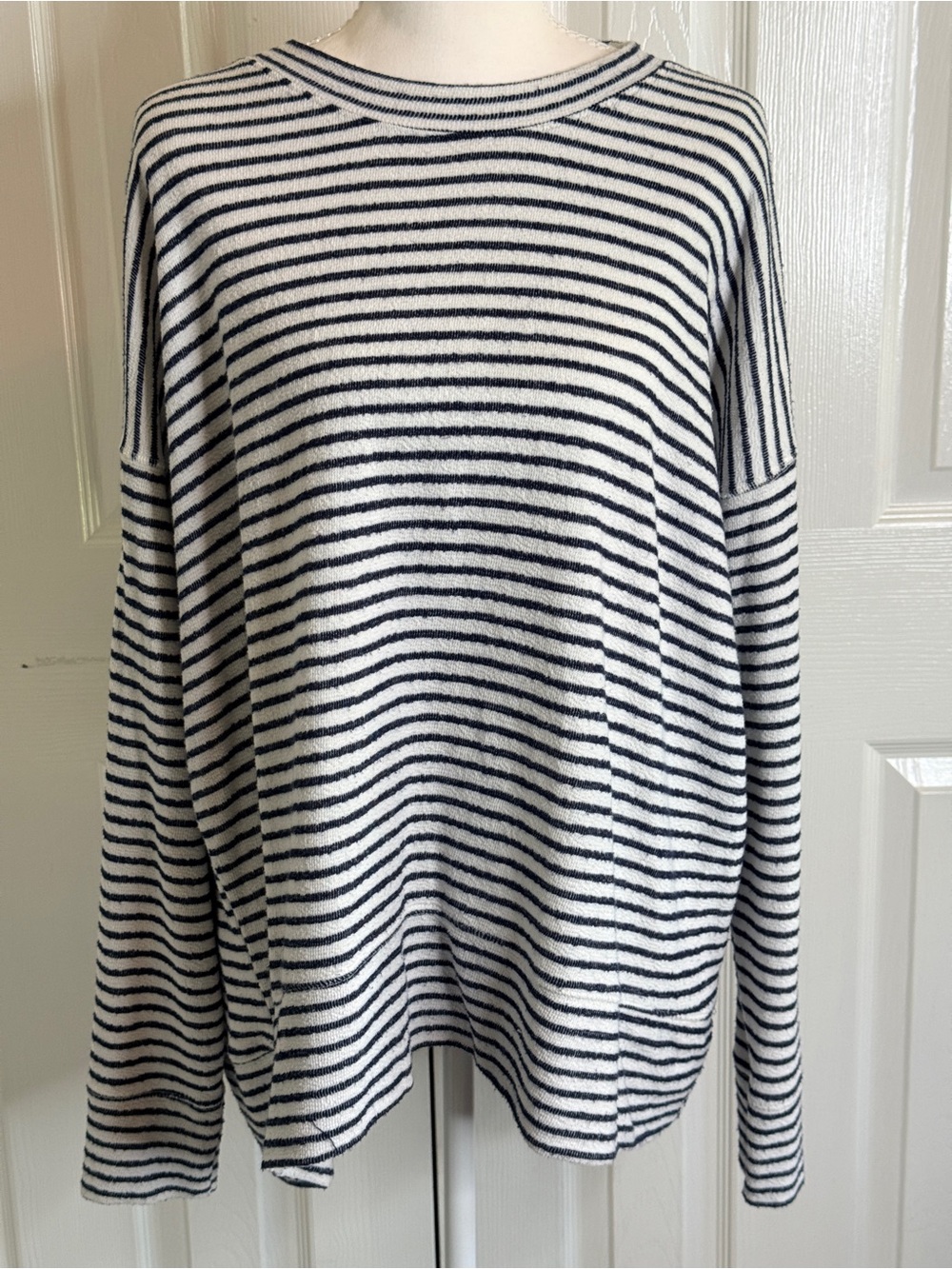 Aerie Striped Terry Cloth Slouchy Crewneck Pullover Sweatshirt Medium